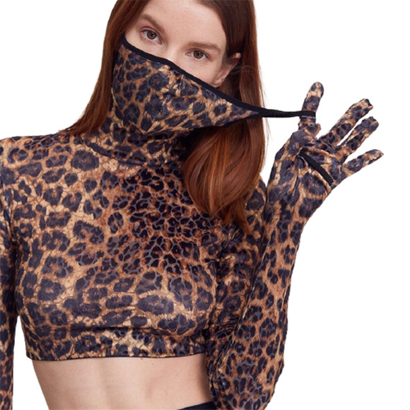 Animal Print Long Sleeve Mask Crop Top - Picture 1 of 3